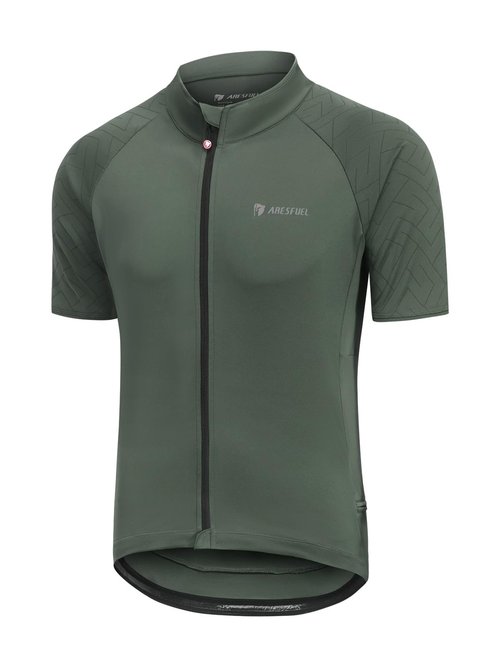 ARESFUEL Ultra-Soft 6 Pockets Cycling Jersey Men Short Sleeves Road Bike Shirts Biking Bicycle Mountain Bike Jersey Army Green X-Large
