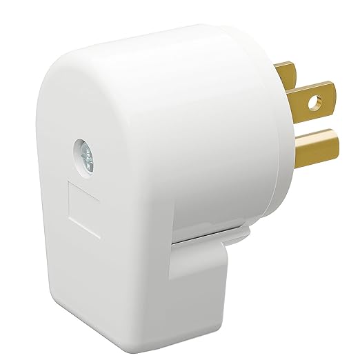 12-Direction Adjustable Nema 5-15P Right Angle Plug - 15A, 125V, White, ETL Verified