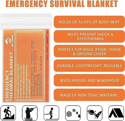 Emergency Mylar Thermal Blankets -Space Blanket Survival kit Camping Blanket (4-Pack). Perfect for Outdoors, Hiking, Survival, Bug Out Bag ，Marathons or First Aid 1