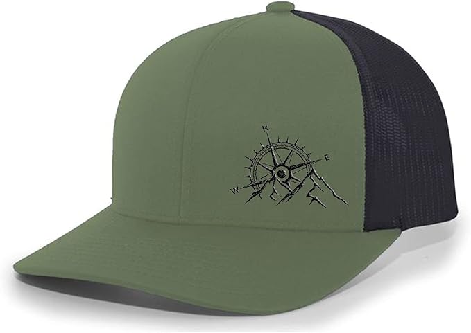 Trenz Shirt Company Men's Outdoors Mountain Scenic Forest Compass Woodland Embroidered Mesh Back Trucker Hat