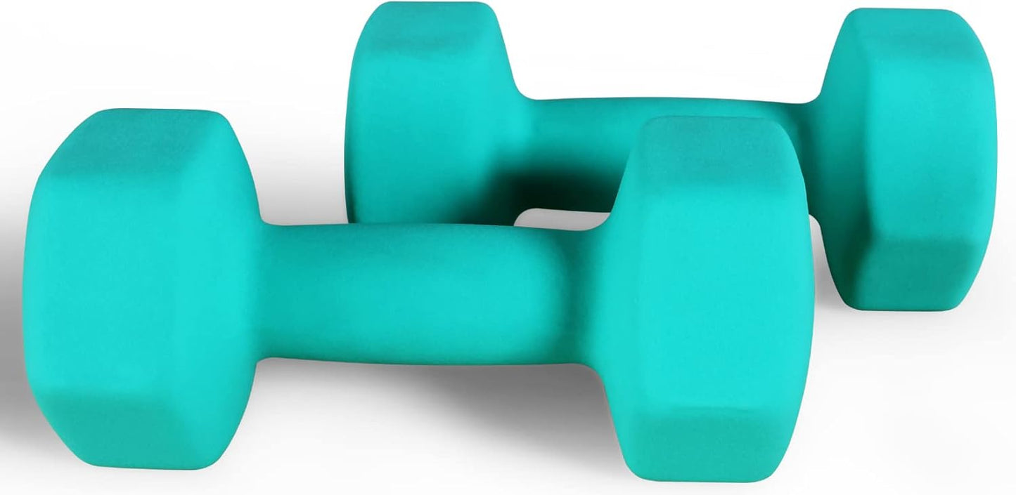 Neoprene Dumbbell Hand Weights, Anti-Slip, Anti-roll, Hex Shape Colorful, Pair or Set with Stand