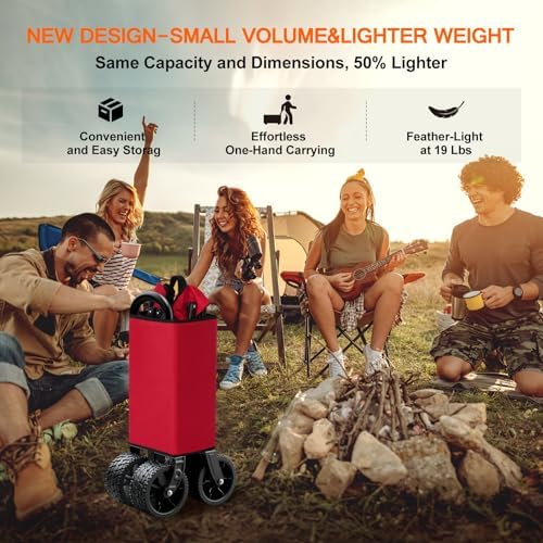 Collapsible Folding Wagon Cart, Heavy Duty Wagon Foldable with 330lbs Weight Capacity, Utility Garden Cart, Beach Wagons with All-Terrain Wheels for Camping, Sports, Shopping, Red