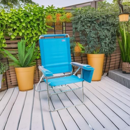 Rio Brands 17" Extended Height 4-Position Folding Beach, Camping, Lawn Chair, Blue/White/Green