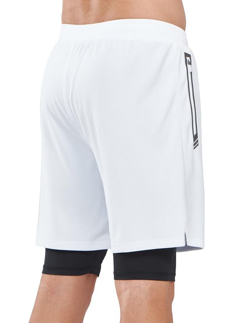 NORTHYARD Men's 2 in 1 Running Shorts Workout Gym Athletic Shorts Quick Dry with Liner Active Training Shorts with Zipper Pockets White XL -1