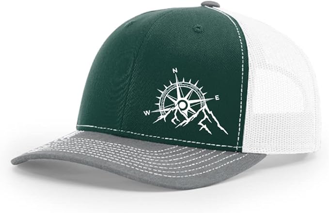 Trenz Shirt Company Men's Outdoors Mountain Scenic Forest Compass Woodland Embroidered Mesh Back Trucker Hat