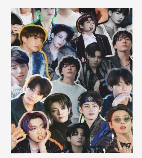 Jungkook Blanket Jeon Jung Kook Soft and Comfortable Warm Fleece Throw Full Picture of Idol Group Blankets 50"X60" Beach Blankets Gift for Dorm Room Decor Sofa Bed Camping Travel