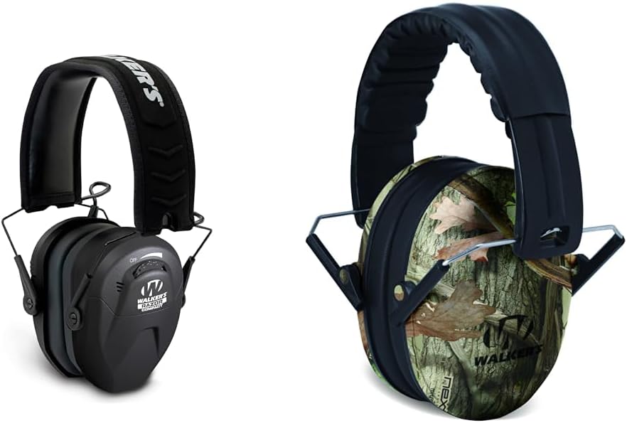 Walker's Razor Compact Electronic Youth/Women's 23dB NRR Noise-Canceling Hearing Protection Muff, 2 AAA Batteries Included