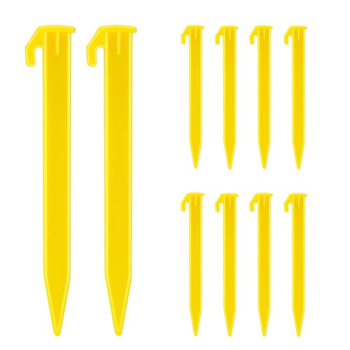 10 Pack Plastic Tent Stakes Heavy Duty Beach Tent Pegs Canopy Stakes for Camping Gardening Backpacking Tent Pegs Spike Hook for Outdoor Garden Decorations Lawn Tarp Sand Stakes for Beach (Yellow)