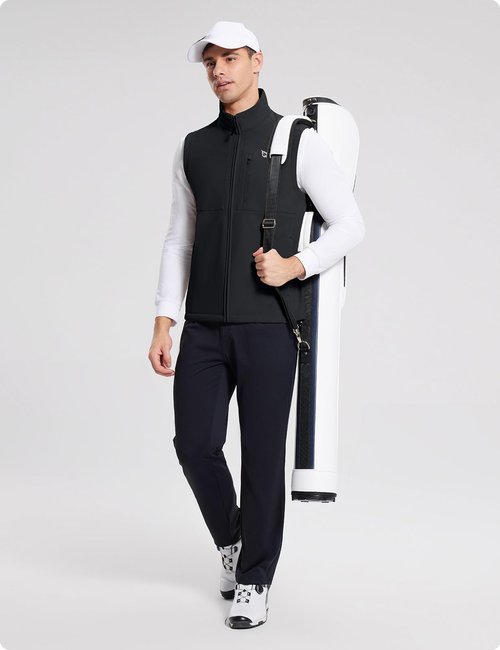 baleaf Men's Golf Vest Fleece Lined Softshell Sleeveless Jacket Water Resistant Cold Weather Running Gear Winter Pockets Black 3XL