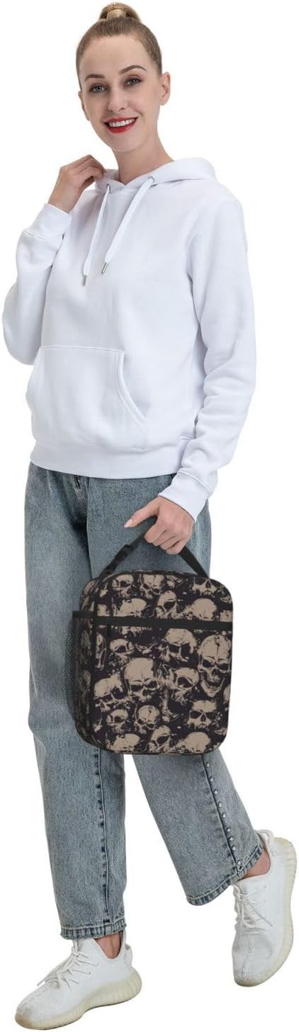 Scary Skull Horror Vintage Insulated Lunch Bag Reusable Cooler Lunch Box Portable Leakproof Thermal Container Tote Bags for Girls Boys School Travel