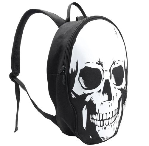 18" Large Skull Backpack with Bottle Holder and Inside Bag Pocket