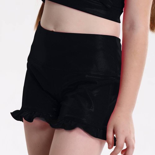Syhuh Girls' Modern Ruffle Athletic Shorts - Gymnastics, Bright Black