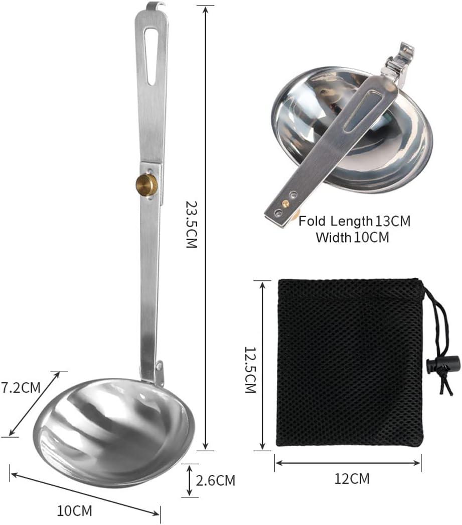 Portable Stainless Steel Outdoor Tableware Camping Folding Spoon Soup Ladle Cooking Utensils