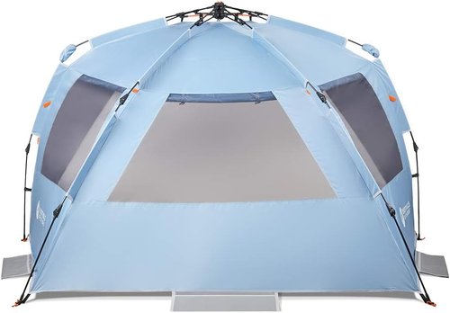 Easthills Outdoors Instant Shader Enhanced Deluxe XL Beach Tent Easy Set Up 4-6 Person Popup Sun Shelter 99" Wide for Family UPF 50+ Double Silver Coating with Extended Zippered Floor Pacific Blue