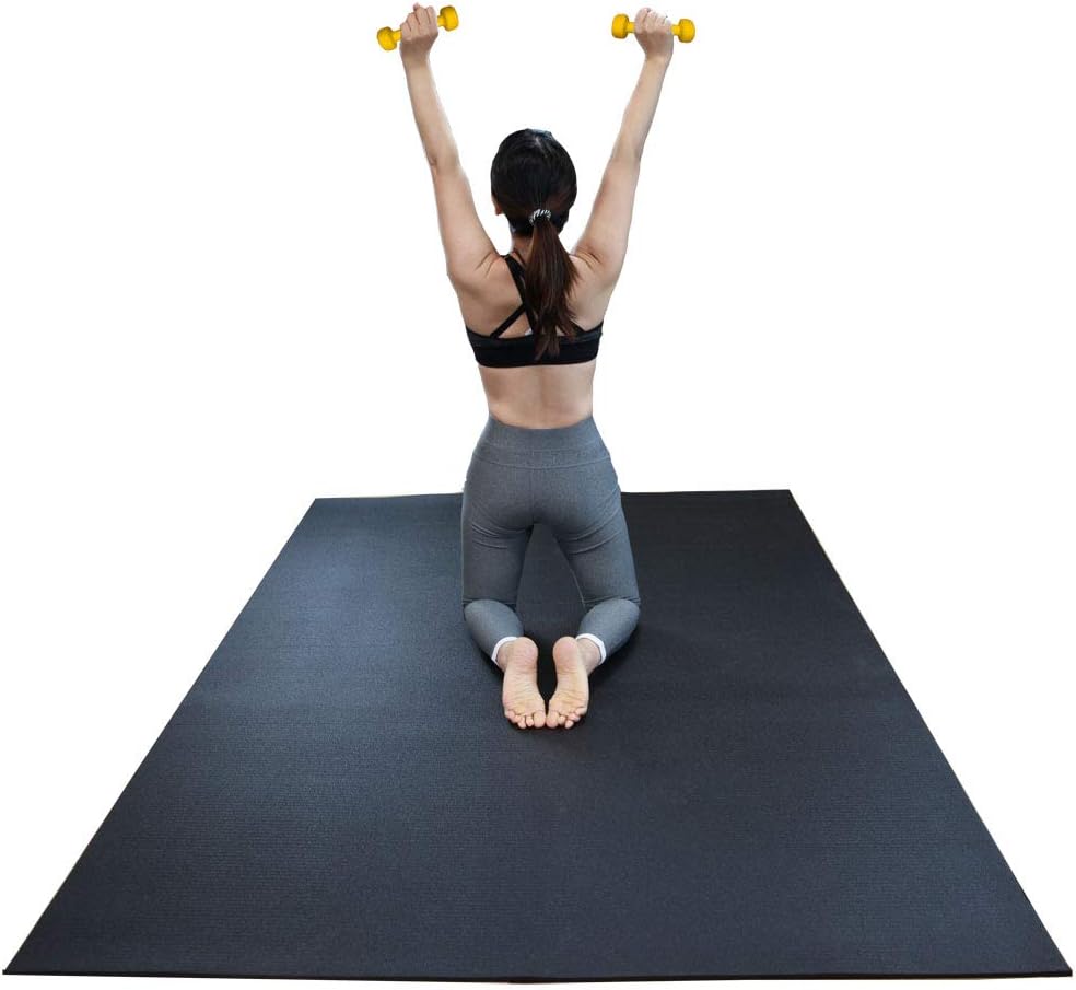 RevTime Large Exercise Mat 6 x 4 feet (72" x 48" x 1/4") 6 mm Thick & High Density Mat for Home Cardio and Yoga Workouts, Durable Gym Floor, Black