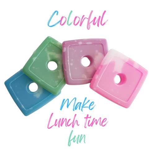 Pinolca Icey Block, Set of 4 Pack Slim Reusable Ice Packs for Lunch Bags, Boxes, and Coolers, Quick Freeze and Space Saving (Multi-Colored)
