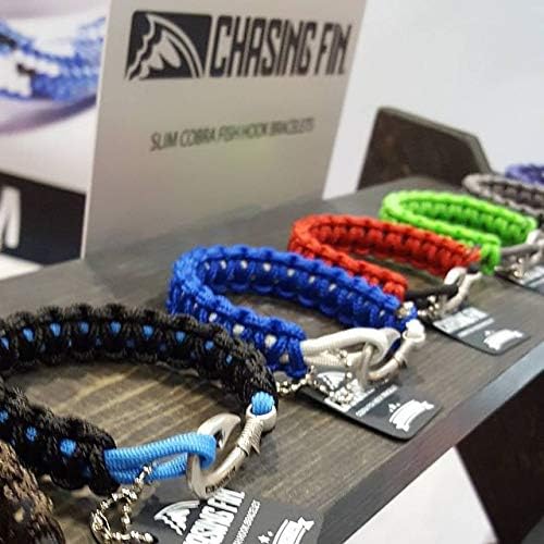 Chasing Fin Fish Hook Pendant Bracelet - Cool 30-Inch Military-Grade 550 Paracord Bracelet & Anklet - Adjustable Size, 100% Nylon Nautical & Fishing Accessory Hook Pendant, Pewter (Red Blend, Pewter)