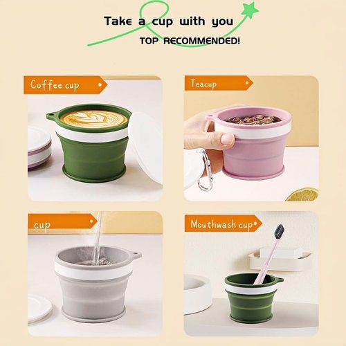Orange Cottage Collapsible silicone camping water cup green capacity Aluminum alloy hiking buckle 170ml