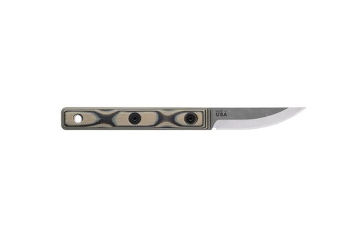 Tops Knives Wood Nymph Full Tang Fixed Blade- Tumble Finish- Brown Leather Sheath w Belt Loop (Tan/Black G10 Handle)