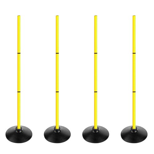 TNZMART 3.9FT Detachable Speed Agility Poles Agility Training Poles Set Adjustiable Height Soccer Poles with Rubber Base (Pack of 4, Yellow)