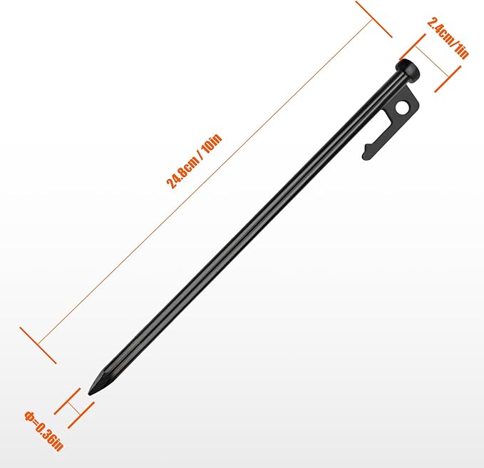 Eurmax USA 10 inch Multiuse Heavy Duty Steel Tent Stakes Tarp Pegs Camping Stakes for Outdoor Camping Canopy and tarp with 4 Ropes 10FT Length,4pcs(Black)
