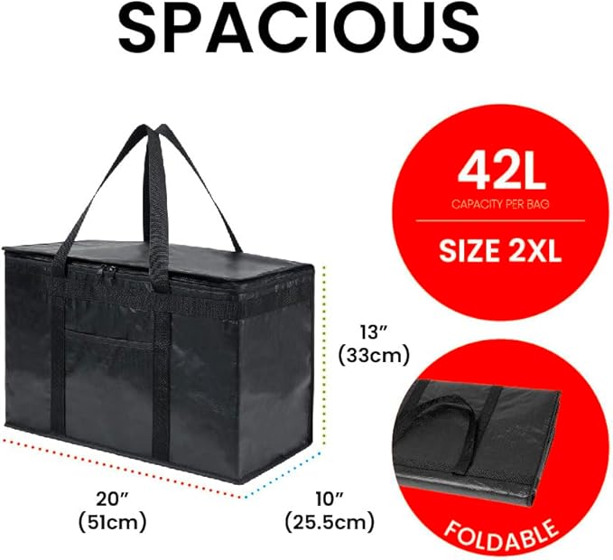 NZ home Durable XXL PRO Insulated Cooler Bag and Food Warmer for Delivery & Grocery Shopping with Zippered Top, Gray Commercial Grade (1 Pack)