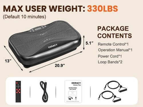 DERACY Vibration Plate Exercise Machine Whole Body Workout 3D XL Platform Shaker with Resistance Bands for Weight Loss, Body Shaping and Fat Burning