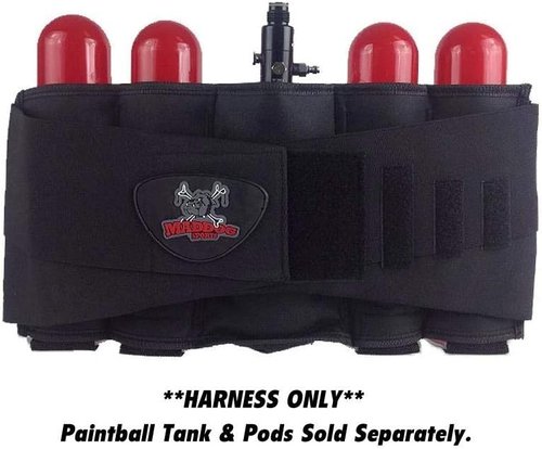 Maddog 4+1 Vertical Paintball Harness Pod Pack with (4) Paintball Pods | Pod Holder Belt with Pouch for up to 88ci. Paintball Tank Bottle | Remote Coil Compatible