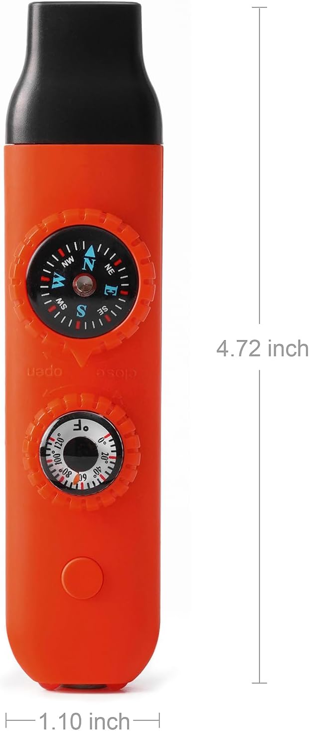 Viriber Whistle Emergency Camping Hiking Survival Whistle，Outdoor Multifunctional Tool with Lanyard,Compass,Thermometer,Ideal for Kayaking, Boating,Climbing