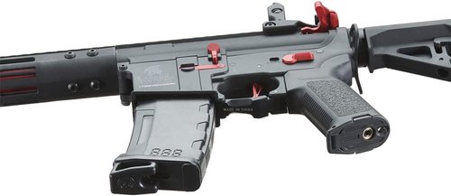 Lancer Tactical Gen 3 Programmable Trigger Archon MLOCK 9" Lightweight Durable Polymer M4 Airsoft MLOK AEG w/Lipo Battery & Charger (ETU & MOSFET Included) (Black & Red)