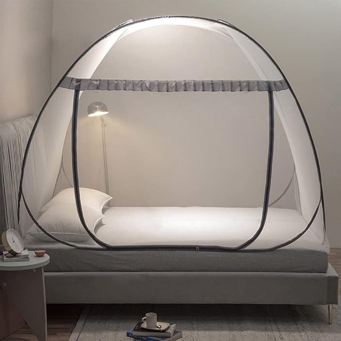 Mengersi Mosquito Net Pop Up Tent for Bed,Bed Canopy with Net Bottom,Mosquito Netting Bed Tent,Bed,Suit for Indoor Outdoor,Camping Tent,Insect Screen(Full/Queen, Gray)