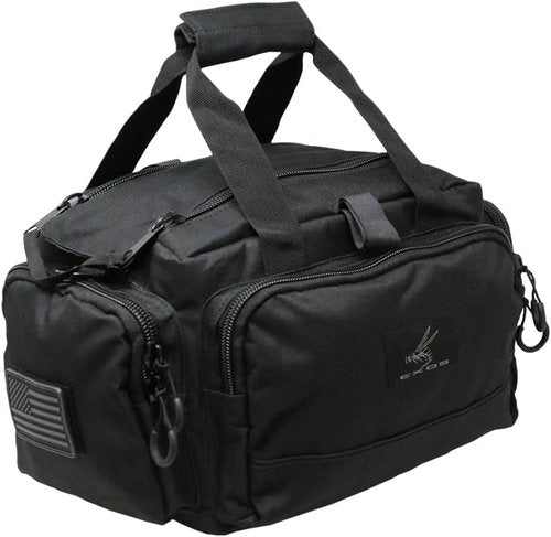Exos Tactical Range Bag - Medium Size Range Bag for Shooting - Gun Case for Handguns, Ammo Storage, Tactical Backpack, Molle Webbing, Free Subdued USA Patch, Designed in the USA (Black)