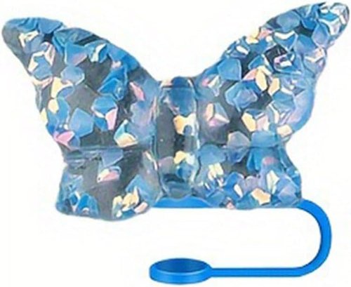 Butterfly Straw Covers for Stanley Cup, Bling Bow Straw Tips Lids Protectors - Dust-Proof, Reusable Silicone - Blue