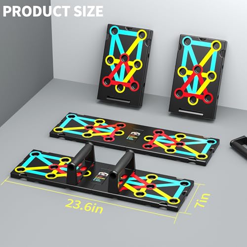 UPREIGN Multi-Functional Push-Up Plate with 4 Color Zones and 16 Holes. Portable and Foldable Push-up Board with Handle for Muscle Building and Strength Training