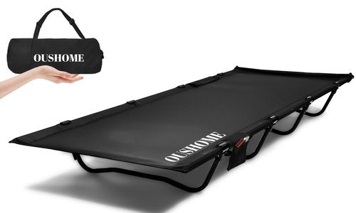 Oushome Camping Cot, Ultralight Folding Backpacking Cot, Max Supports 352lbs, Portable Camping cots for Adults, Camping Bed for Camping, Outdoor Travel, Hiking, Home, Mountaineering (Black)