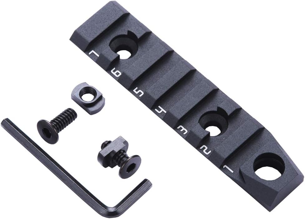 TuFok 7-Slot Alumimun Picatinny Rail for Mlock - Thin 0.37in Height Rail Section Adapter Mount with Socket for 3/8" QD Sling Mount Attachment