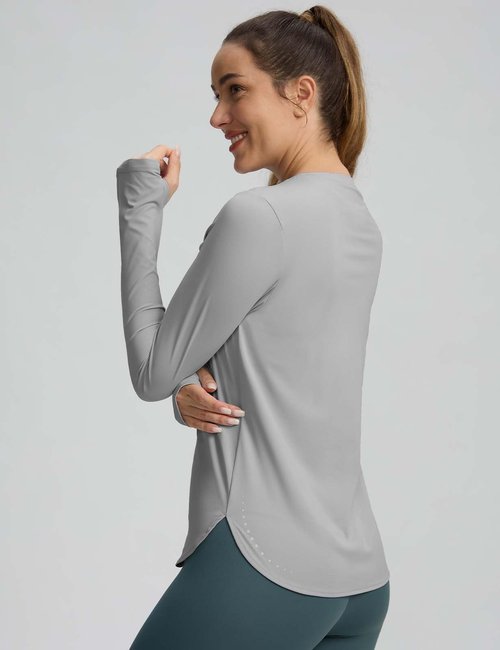 Long Sleeve Workout Tops for Women Athletic Running Shirts Active T Shirts Quick Dry Lightweight Grey M