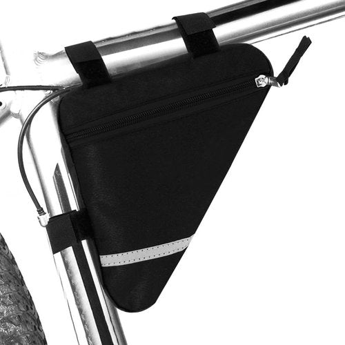 Bike Triangle Bag, Waterproof Bicycle Front Tube Frame Bag, Double-Sided Reflective Decoration Makes Night Riding Safer (Black)