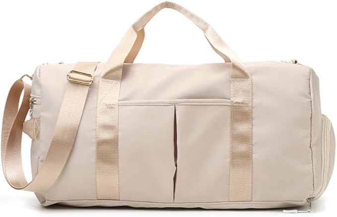 Blackwheel Sports Gym Bag With Shoe Bag Wet Bag Duffle Bag Waterproof Travel Bag for Women Cute Gym Bag Beige 29L
