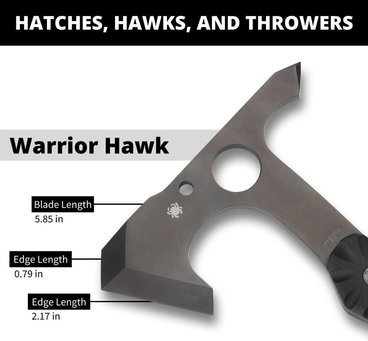 Spyderco Warrior Hawk Utility Tomahawk with Tough D2 Steel Head and 13.68" G-10 Scaled Handle - Includes Custom-Molded Boltaron Sheath and Padded Zipper Pouch - H03