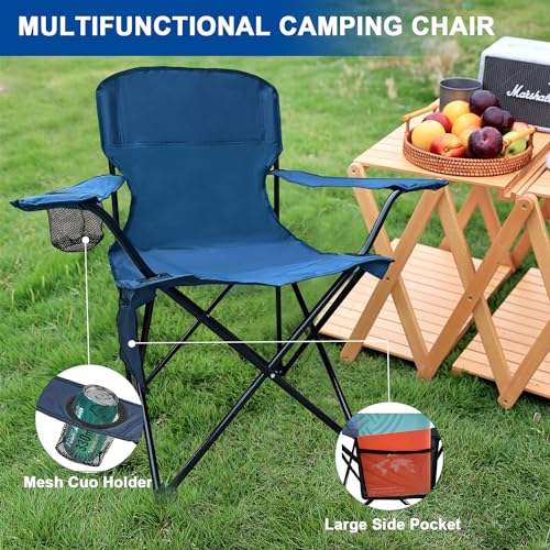 SAILARY Folding Camping Collapsible Chairs Heavy Duty Lawn Chair with Cooler Bag, Storage Pocket, Waterproof Bag Outdoor Arm Chair, Supports 225LBS, Cyan