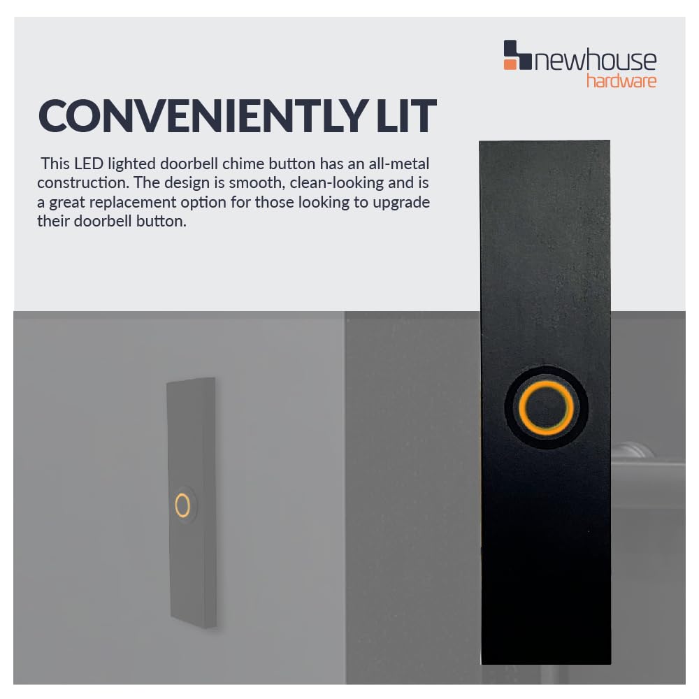 Newhouse Hardware Rectangular Lighted Wired Metal Doorbell Button in Black BT6BL, for Doorbell Chime, Buzzer, or Ringer, Door Bell Button Only, Buzzer Button with LED Button Light