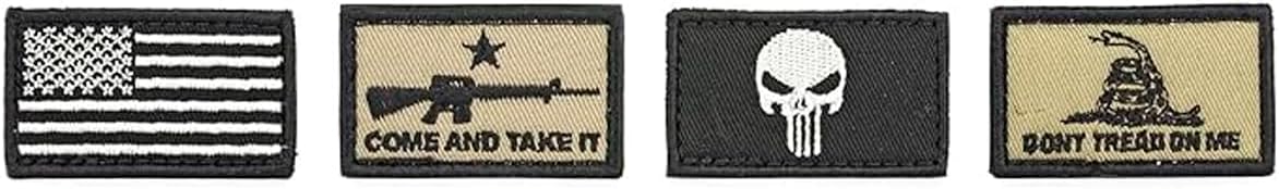 Walker's Razor Patriot Patch Kit Hook & Loop Attachable Embroidery Design Patch Set for Earmuffs, Hats, Backpack, Military Shooting Outdoor EDC Uniforms & Gear - 4 Pcs - Come & Take It