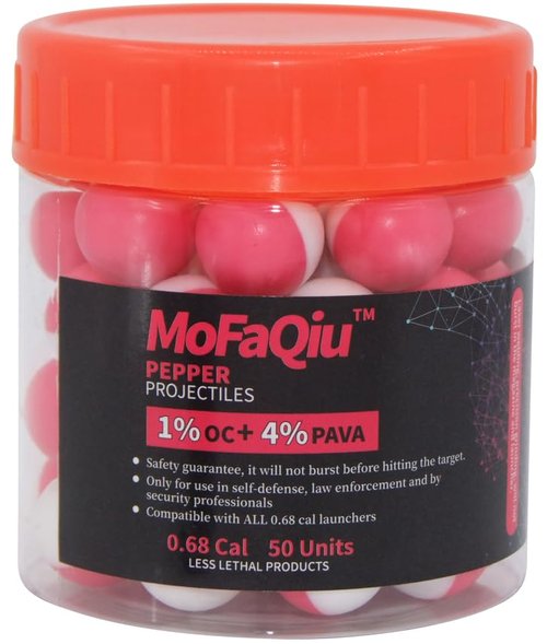 68 Cal(1%OC+4%PAVA)Pepper Projectiles,Nanometer scale Ultrafine Powder,Diffusion radius increased by80%-fracture groove design,Laser weldingwithout Leakage,Compatible with All .68 Cal Pepper launchers