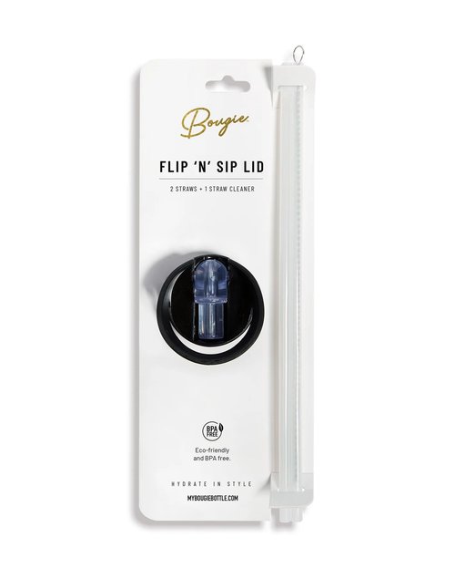Bougie Flip N Sip Lid, Black, 2 Straws Plus 1 Cleaner, Kitchen Décor