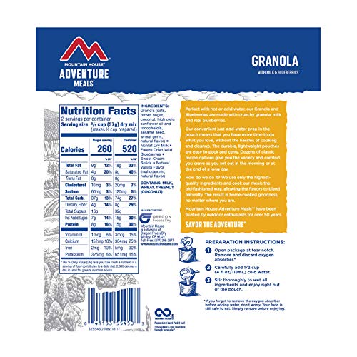 Mountain House Granola with Milk & Blueberries | Freeze Dried Backpacking & Camping Food | 2 Servings (Pack of 4)