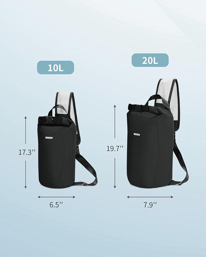 WANDF Waterproof Dry Bag for Women Men with Quick-Dry Shoulder Strap Floating Roll Top Dry Storage Bag 10L for Kayaking, Rafting, Boating, Swimming, Camping, Hiking, Beach, Fishing (Black)