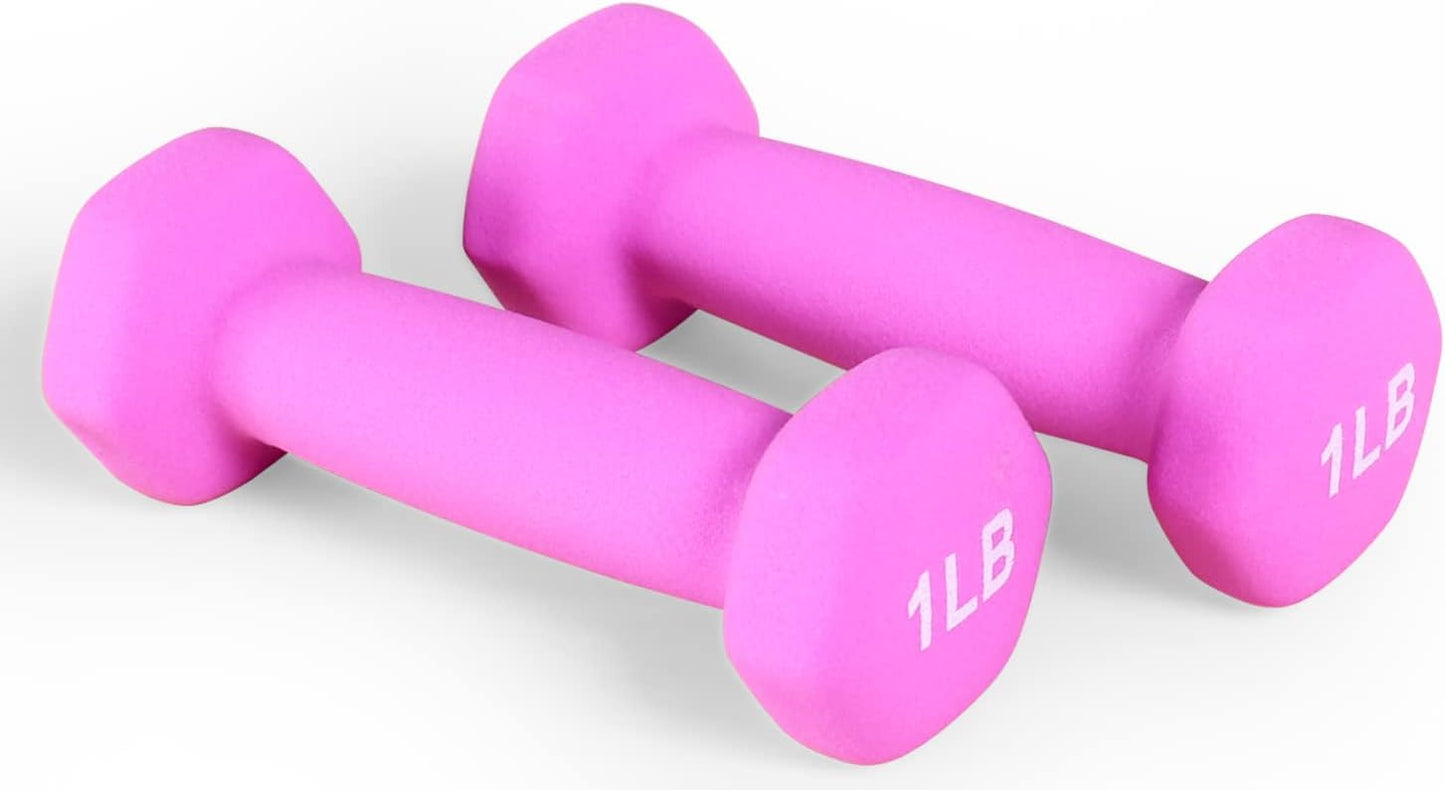 Neoprene Dumbbell Hand Weights, Anti-Slip, Anti-roll, Hex Shape Colorful, Pair or Set with Stand