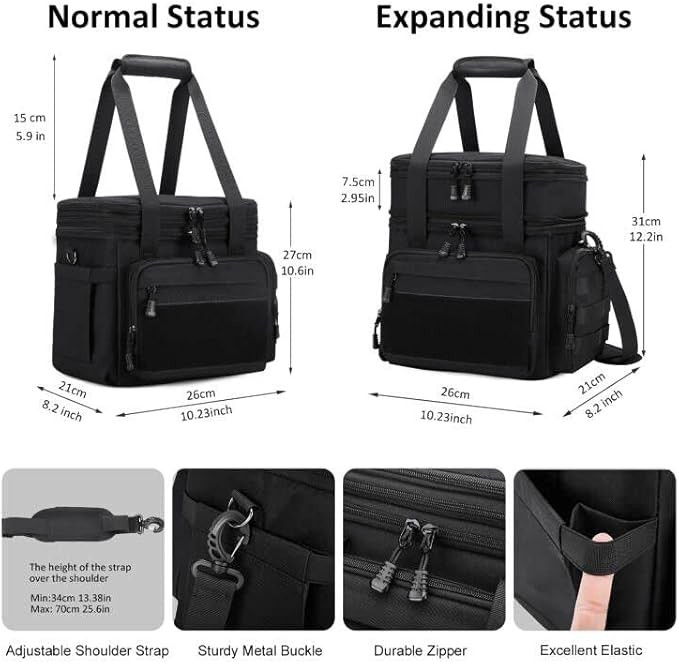 Tactical Lunch Box for Men, Insulated Lunch Bag Adult, Thermal Lunchbox Leakproof Waterproof Cooler Bag, Large Lunch Pail for Work Office Camping Travel (Black)
