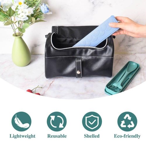 Reusable Travel Utensils with Case, Ocean Themed Fork and Spoon Set for Lunch Box, Portable Cutlery Set for Adults Picnic Camping Utensils (2, Light Blue, Deep Green)